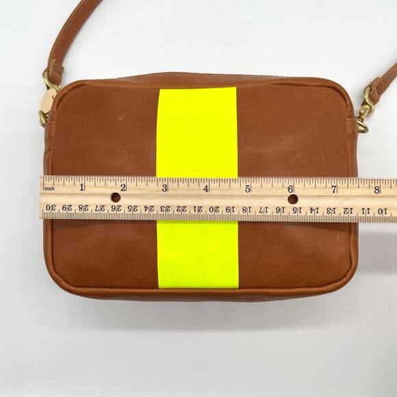 CLARE V Midi Sac Tan Nappetto Stripe Leather Crossbody Bag Women Neon Yellow NEW - Picture 14 of 16